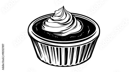Close-up of mousse in a round ramekin with no additional features, food vector illustration