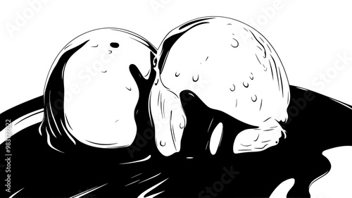 Close-up of melting gelato with smooth, creamy texture, food illustration vector