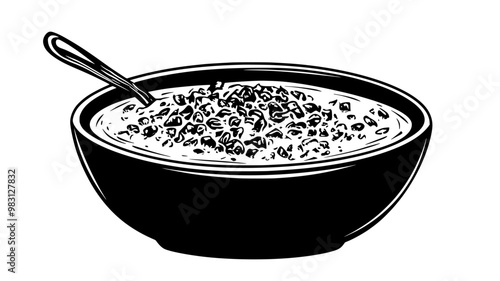 Close-up of hot cereal with grains and toppings visible, food vector graphic