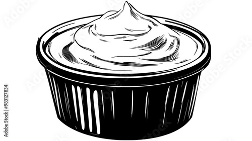 Close-up of mousse in a round ramekin with no additional features, food illustration vector