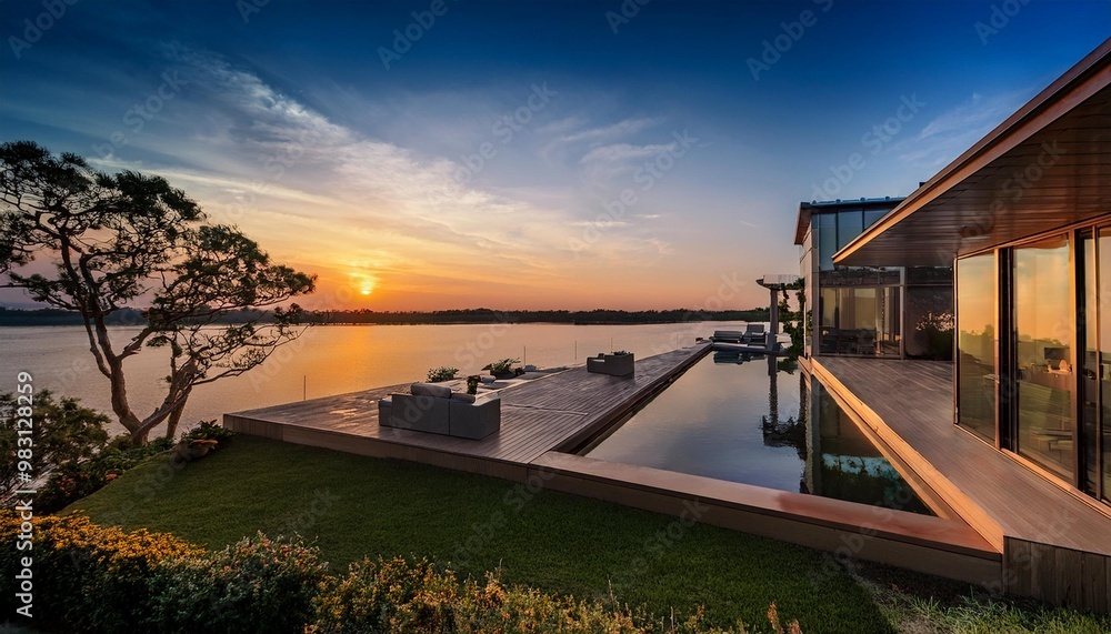 Obraz premium sunset on the river