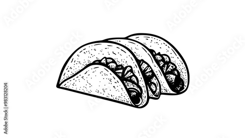 Close-up of tacos with visible fillings, neatly placed inside folded tortillas on a simple plate, food illustration vector