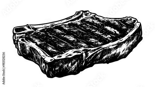 Close-up of ribeye steak with grill marks and fat edges on a grill, food illustration vector