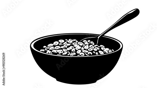 Close-up view of dry cereals inside a large bowl with a spoon, food vector illustration