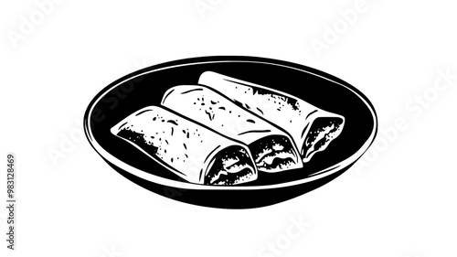 Dish of enchiladas on a flat surface with a portion already served, food illustration vector