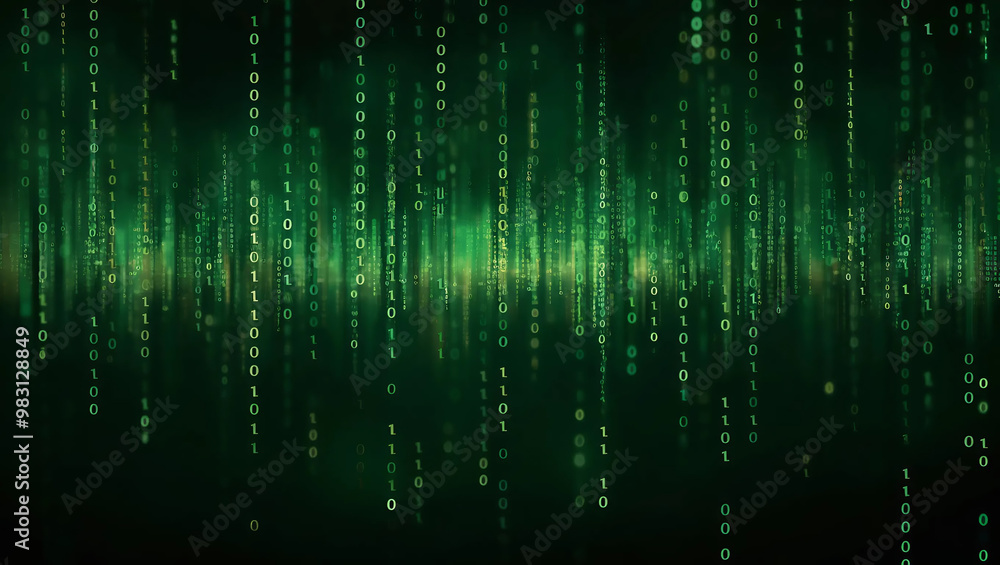A vibrant green display of binary code, showcasing a matrix of ones and zeros, Generative AI. A vibrant green display of binary code, showcasing a matrix of ones and zeros, Generative AI.
