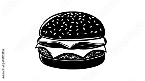 Gourmet burger with layers of fillings on a flat surface, food illustration vector