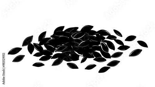 Handful of pumpkin seeds evenly spread across a flat, plain surface, food vector graphic