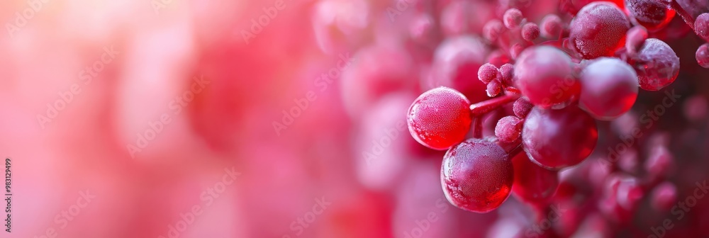 A tight shot of water droplets clinging to a scarlet backdrop Background features indistinct, radiant light A tight shot of water droplets clinging to a scarlet backdrop Background features indistinct, radiant light