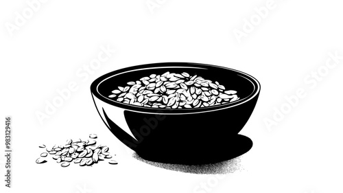 Muesli inside a bowl with some spilled muesli beside the bowl on a table, food illustration vector