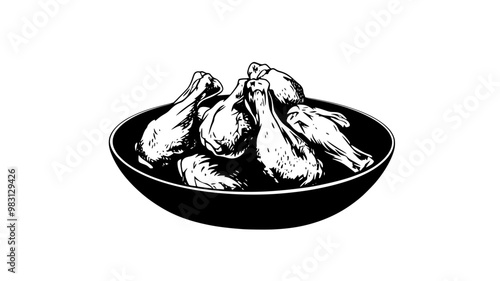 Multiple chicken wings placed in circular pattern on round serving dish, food vector graphic