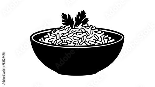 Neatly arranged pilaf in a deep, round bowl with minimal garnish, food illustration vector