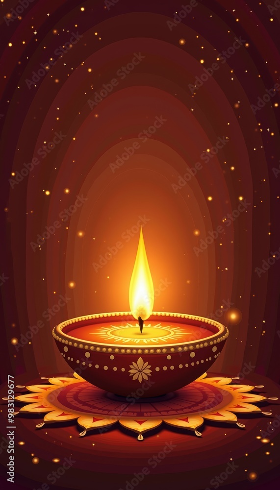 A beautifully illuminated oil lamp (diya) on a decorative base, symbolizing light and joy, perfect for festive celebrations and cultural events. A beautifully illuminated oil lamp (diya) on a decorative base, symbolizing light and joy, perfect for festive celebrations and cultural events.