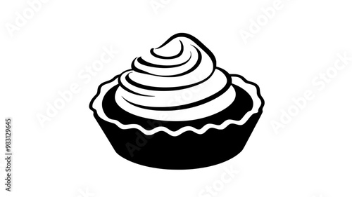 Pastry shell filled with rich filling, topped with a spiral of whipped topping, food illustration vector