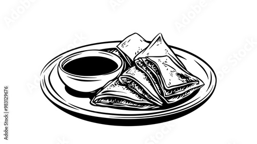 Peking duck with pancakes and dipping sauce, food illustration vector