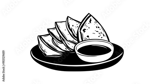 Peking duck with dipping sauce and pancakes, food vector illustration