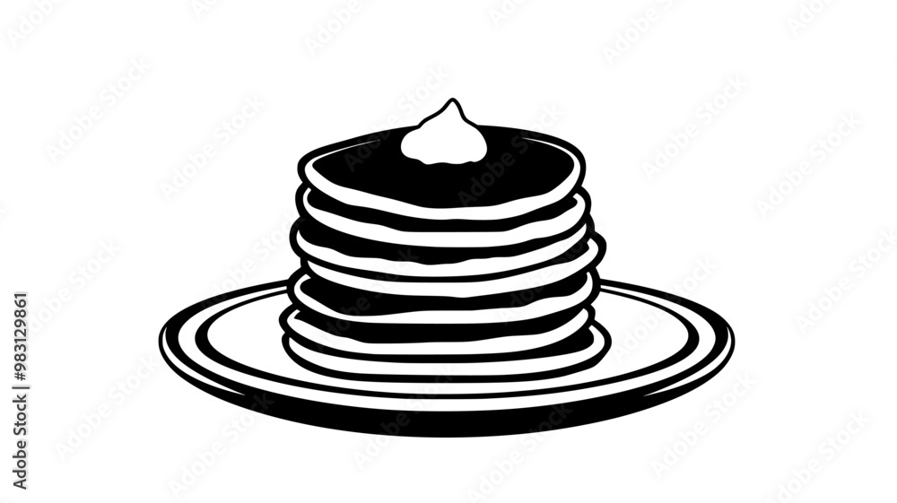 Plate displaying three neatly stacked buttermilk pancakes, food vector graphic Plate displaying three neatly stacked buttermilk pancakes, food vector graphic
