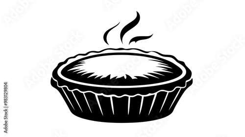 Pie with a flaky top crust, steam escaping, showcasing apple filling inside, food vector illustration