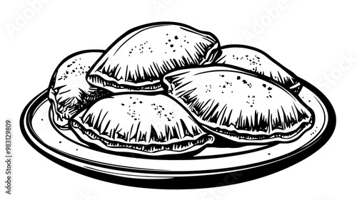 Pile of beef empanadas on a round plate, ready to serve, food illustration vector