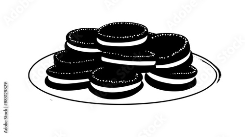Pile of shortbread cookies on a round dessert plate, food vector graphic