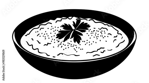 Creamy risotto in a wide, shallow bowl with a simple garnish on top, food illustration vector