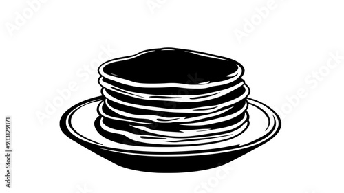 Plate holding a centered stack of buttermilk pancakes, food vector graphic