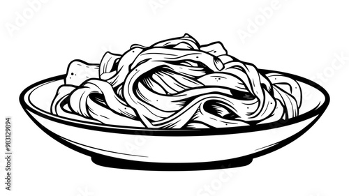 Fettuccine in Alfredo sauce with breadsticks on the side, food illustration vector