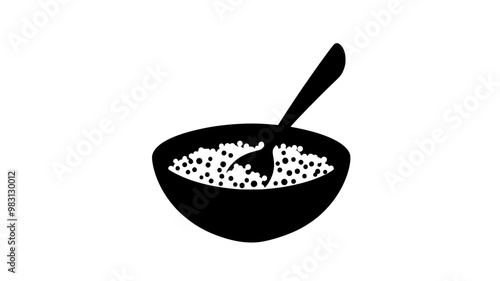 Quinoa portion in a flat, circular dish with minimal garnish and a simple spoon, food illustration vector