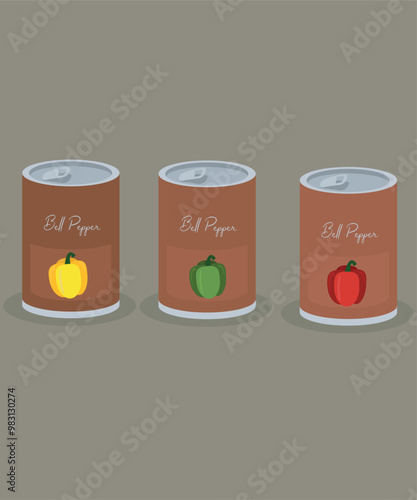 Flat Design Illustration with Can At Red, Yellow, Green Bell Pepper
