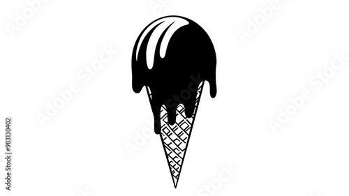 Ice cream scoop on a cone, smooth and rounded, starting to melt, food illustration vector