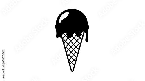 Ice cream scoop on a cone, smooth and rounded, starting to melt, food vector graphic
