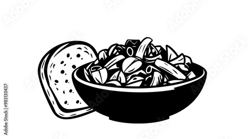 Pasta salad with a variety of vegetables in a bowl, food illustration vector