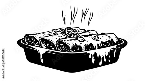 Serving of enchiladas being plated with visible toppings, food vector graphic