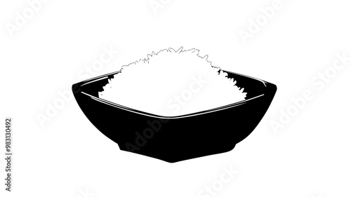Sticky rice served in a compact square ceramic container on a table, food illustration vector