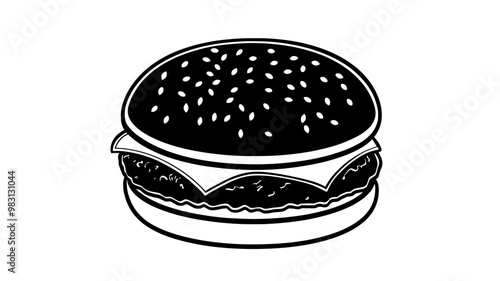 Small burger with patty, arranged diagonally on a flat surface, food vector illustration