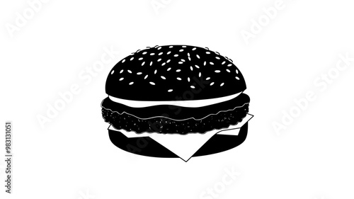 Single vegan burger, arranged flat on a simple surface, food illustration vector