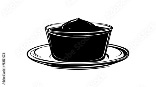 Single portion of pudding served in small glass dish, without toppings, food vector illustration