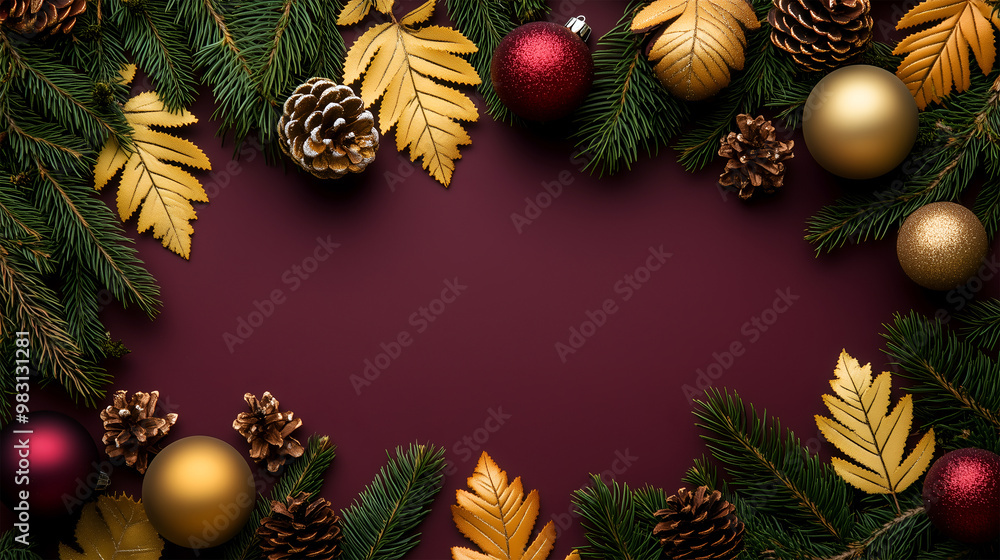 Elegant Christmas background with festive embellishments and ample space for greetings Elegant Christmas background with festive embellishments and ample space for greetings