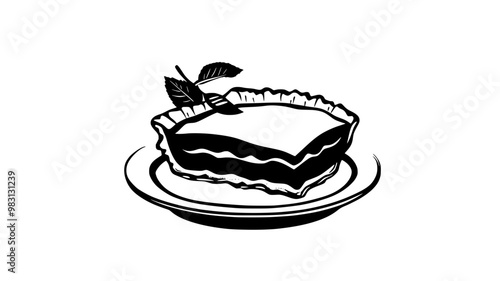 Slice of pie revealing layers of baked apples within a firm, flaky crust, food vector illustration