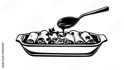 Spoon scooping mac and cheese, revealing creamy pasta, food vector illustration