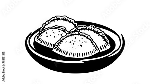 Three cheese empanadas arranged neatly on a small plate, food vector graphic