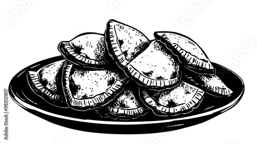 Stack of vegetarian empanadas on a wooden table, food illustration vector