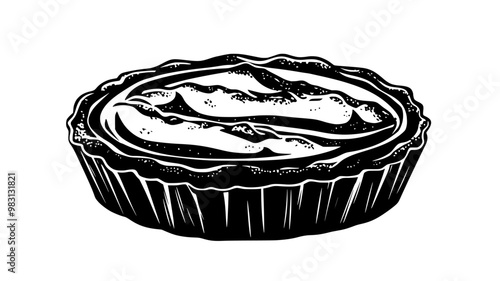 Tart with firm base, filled with lemon mixture, topped with a thin glaze, food illustration vector