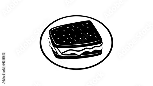 Top-down view of a classic deli sandwich on a round white plate, food vector graphic