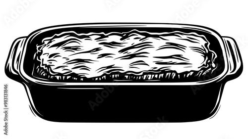 Top-down view of casserole dish with evenly baked surface, food illustration vector