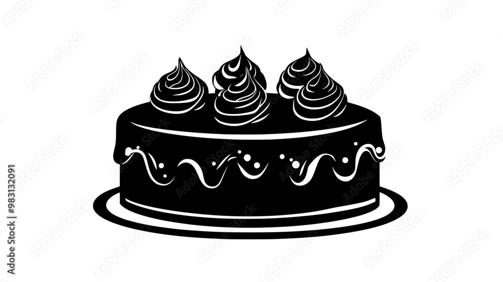 Whole cake with smooth surface, topped with symmetrical decorations, food illustration vector Whole cake with smooth surface, topped with symmetrical decorations, food illustration vector