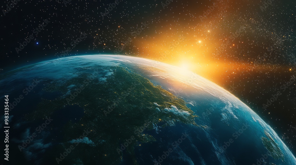 Fototapeta premium Stunning Sunrise Over Earth from Space