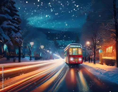 Taking the nightbus in winter photo