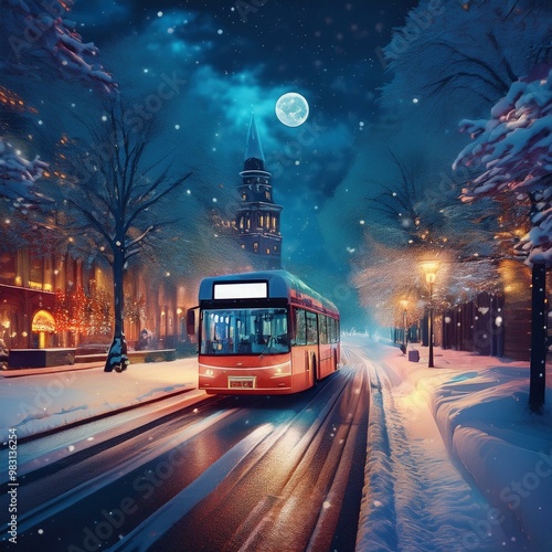 Taking the nightbus in winter photo