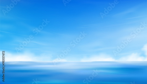 Sky Blue,Cloud Background,Summer clear sky over sea beach,Vector cartoon horizon beautiful dramatic bright sunlight.Banner panoramic illustration nature landscape white cloudy before sunset in winter